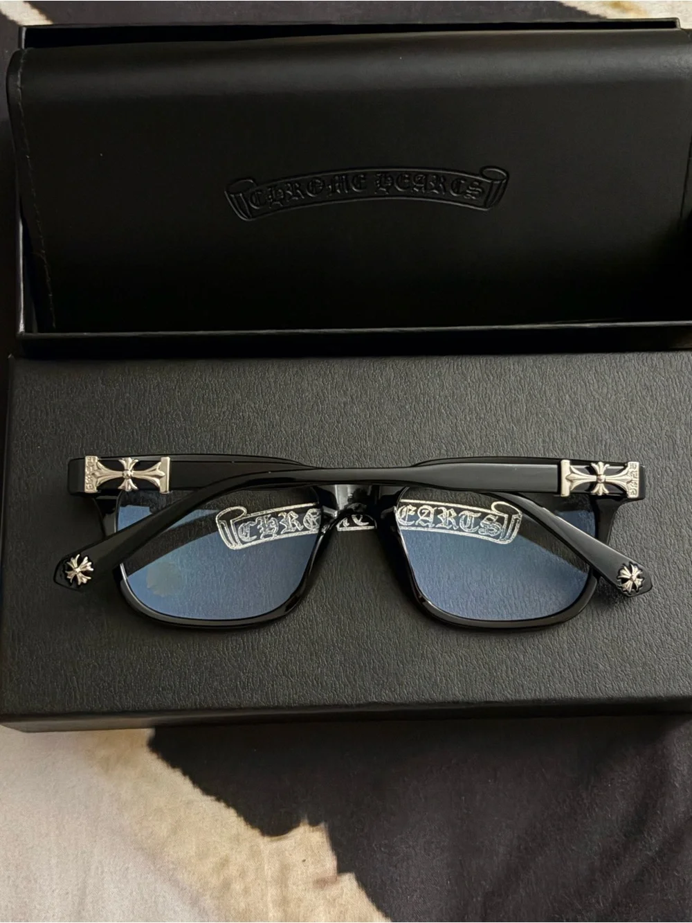 Chrome Hearts Black Square Men's Eyewear with Silver Cross Accents